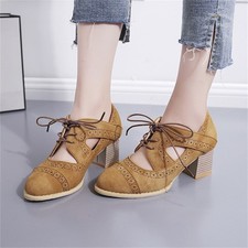 Damen Mary Jane Oxford Schnürung  Blockabsatz Vintage Pumps Elegante Tanzschuhe