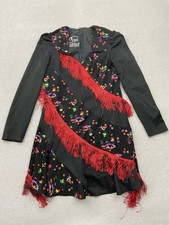 C&A Canda Vintage Kleid Gr. 38 schwarz bunt mit roten Fransen