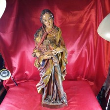 Skulptur Mädchen mit Blumen Obst Korb Holz Handgeschnitzt farblich gefasst (D4)