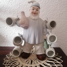 Schnapsflasche, Porzellan Figur mit 6 Bechern, Nachtwächter