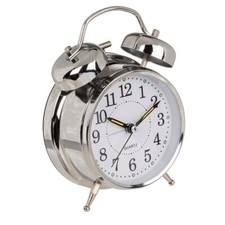 Retro Glockenwecker Metall Chrom Wecker Tischuhr Glocken Quarzlaufwerk NEU&OVP