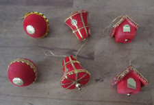 6 x Koestel Weihnachtsbaumanhänger rot alt Samt Weihnachten  (B)