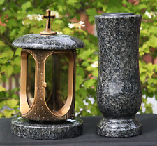 Grablaterne mit Vase aus Stein Impala Grablicht Grabschmuck Firedhof-Laterne