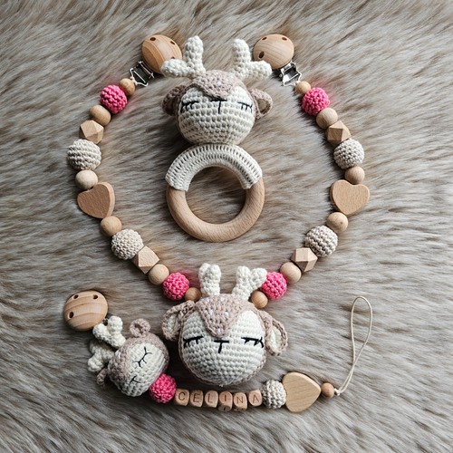 Schnullerkette set reh - schnullerkette,