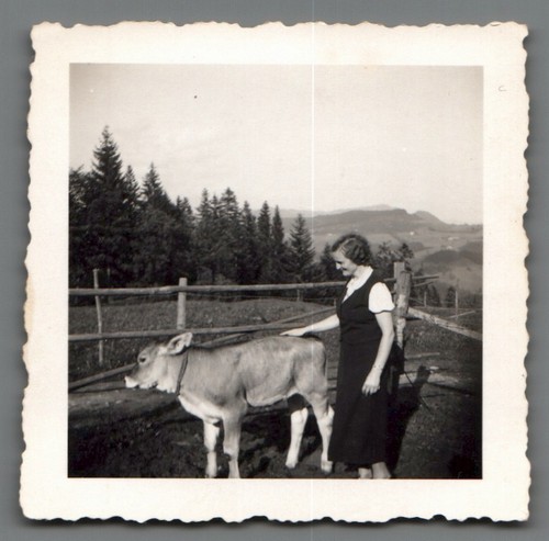 Foto hübsche frau mit kalb - frau,
