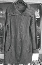 Damen Strick Mantel Jacke Grau Rippstrick Knöpfe großer Kragen 42/44 Tchibo