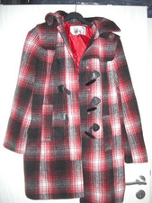 BPC Damen Wintermantel Gr. 40 rot schwarz weiß kariert mit Kragen und Kapuze