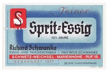 x1651 SCHWETZ / Weichsel – Świecie  R.Schwanke ESSIG 10% Etikett label étiquette