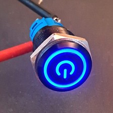 16mm blauer LED Schalter Knopf Klingelknopf Taster Blau 5V aus Metall