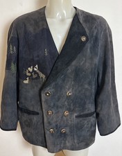 Trachten Stadler Herren Trachten Echte Leder Jacke Langarm Blau Grün Gr.52