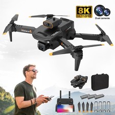 Mini Faltbar WiFi FPV Drohne 8K-HD Dual Kamera RC Quadrocopter Drohne mit 3 Akku