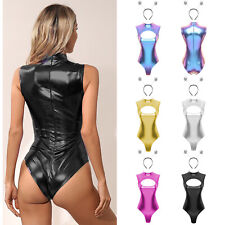 Damen Astronaut Kostüm Metallic Bodysuit mit Alien Haarreif Rave Party Outfit