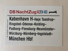 Zuglaufschild DB NachtZug København - Odense - Neumünster - Würzburg - München