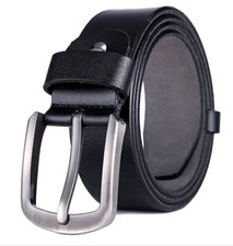 Echt Herren Damen Jeans Leder Gürtel Hose Rund Schnalle 4 cm Breit Schwarz Braun