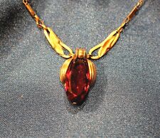 Kette Collier Trachten edel Gold Anhänger Art Deco Jugendstil Rot Rubin