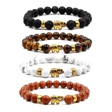 Chakra Charm Vintage Armband Vulkan Tuff Natursteinperle, Handmade, Elefant