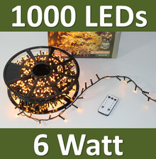 1000 LED Lichterkette Rolle Weihnachtsbeleuchtung BERNSTEIN Strom Netzteil Fb