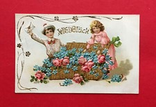 Prägedruck Glückwunsch Litho AK 1906 Kinder mit Korb voller Blumen ( 56873