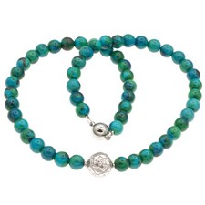 Chrysokoll Edelstein Kette 8 mm  Perlen 925  Perlen Magnetverschluss