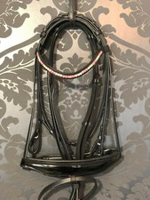 Trense Lack  Stirnriemen flachgenäht schwarz Gr. Pony Glitzer Healthy Horses