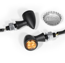 Mini-Blinker Micro Bullet LED Set schwarz getönt Alu ECE Chopper Bobber Custom 