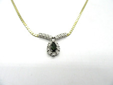 Goldkette 585 14kt Gold 18 Diamanten grüner Stein Damen Halskette Brillanten