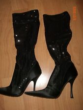 Gianmarco Lorenzi Stiefel schwarz mit Pailletten, Satin, Absatzhöhe ca.: 10,5cm