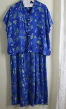 Very Vineyard XL L Funky Blau Art-Wear 30s Viskose Blumenmuster Batik Kleid Flax
