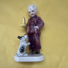 Porzellan Figur, Junge mit Kerze und Hund, Vintage