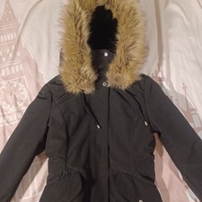 ZARA Mantel Damen Jacke Dicker Winter Parka Gr. XS Wolle Schwarz Mega Kuschelig