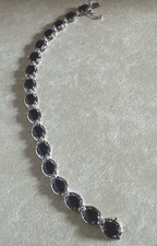 Armband Silber 925 mit Kanchanabury Saphiren, Zirkonia,18,5 cm, 8mm breit, 13 Gr