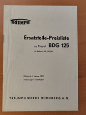 TRIUMPH Ersatzteile-Preisliste BDG 125 Moped Motorrad MK3