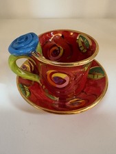 Mary Rose Young England Espresso Tasse & Unterteller Neu Cup & Saucer Rot Unikat