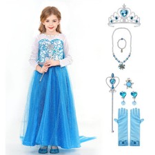 Kinder Mädchen Eiskönigin Elsa Kleid Frozen Prinzessin Cosplay Kostüm Karneval
