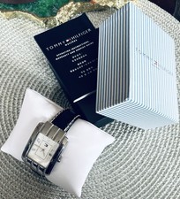 Orig. Tommy Hilfiger Armbanduhr Herren Unisex Eckig Silberfarben Leder Top!