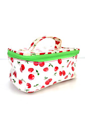 Ficcare Kulturbeutel Kirschmuster PVC Kosmetiktasche Reise Schminkkoffer Vinatge