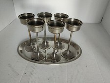 6 Likörbecher Likörschalen versilbert Messing mit Tablett Edelstahl Metall