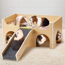 Hamsterhaus aus Holz Mehrkammernhaus Meerschweinchen Spielzeug mit Leiter Spi...