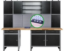 Ondis24 Werkstatteinrichtung 240cm Komplett Werkstattset Werkbank aus Metall LED