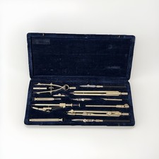 Technischer Zeichen-Zirkelkasten antik in Etui – Präzisionsbesteck