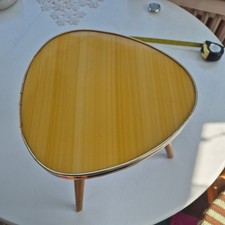 Vintage 50er großer Nierentisch 28 cm 3 Bein gelb gemustert Gebrauchsspuren 