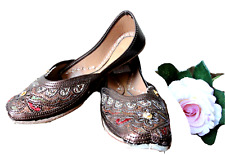 Schuhe Ballerina Slipper Echtleder Größe 37 Handgefertigt,Indien Flach Bestickt