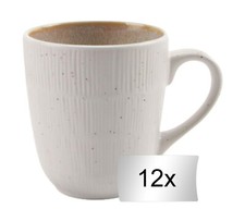 Kaffeetassen 12er Set Kaffeebecher Tassen Steingut Beige Weiß mit Prägung 300 ml
