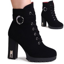 Damenschuhe Plateau Stiefeletten Velours Ankle Boots Pumps Booties Glitzer 