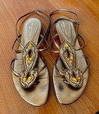 SERGIO ROSSI Leder Sandalen Sandaletten Gold Bronze Strass Glitzer 38,5 ( 37 )