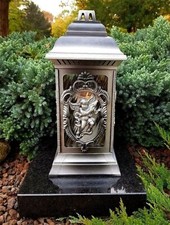 Grablaterne Sockel Grablampe Granit Grableuchte Grablicht  Silber Gold NEU