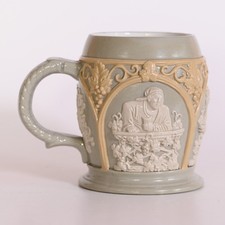 Antiker Mettlach 1266 Villeroy & Boch Bierkrug Weinkrug 0,25 L  Zinndeckel