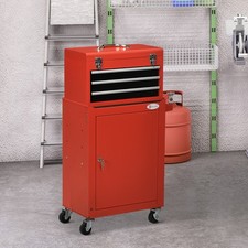 DURHAND Werkzeugwagen, Werkzeugkiste, 3 Schubladen, verschließbar, Stahl, Rot