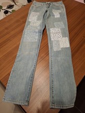 Damen Jeans 32 Hell Blau Stoff Flicken Apart