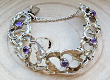 Jugendstil 835 Silber Armband 5 x heller Amethyst Cabochon, florales Design